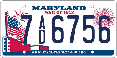 MD license plate 7AD6756