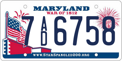 MD license plate 7AD6758