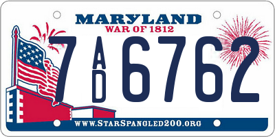 MD license plate 7AD6762