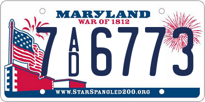 MD license plate 7AD6773