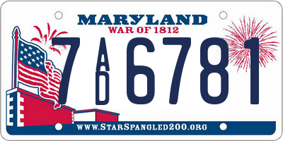 MD license plate 7AD6781