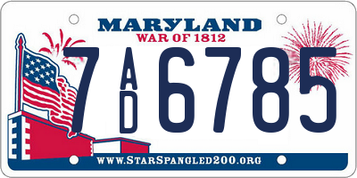 MD license plate 7AD6785