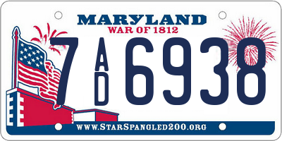 MD license plate 7AD6938