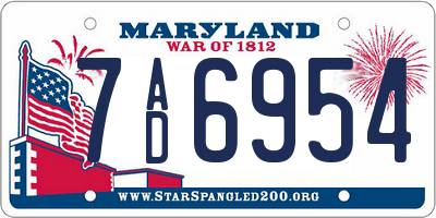MD license plate 7AD6954