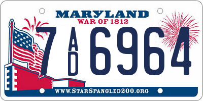 MD license plate 7AD6964