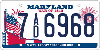 MD license plate 7AD6968