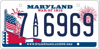 MD license plate 7AD6969