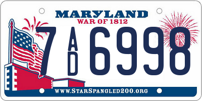 MD license plate 7AD6998