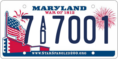 MD license plate 7AD7001