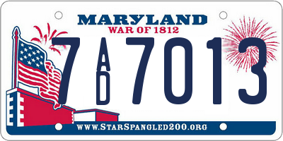 MD license plate 7AD7013