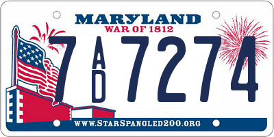 MD license plate 7AD7274