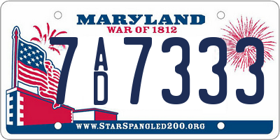 MD license plate 7AD7333