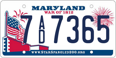 MD license plate 7AD7365