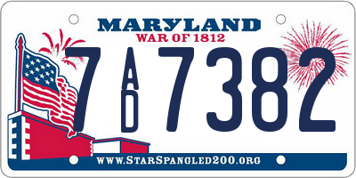 MD license plate 7AD7382