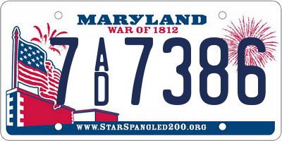 MD license plate 7AD7386