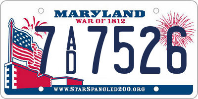 MD license plate 7AD7526