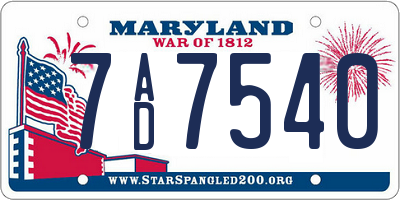 MD license plate 7AD7540