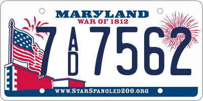 MD license plate 7AD7562