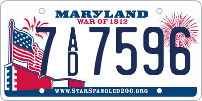 MD license plate 7AD7596