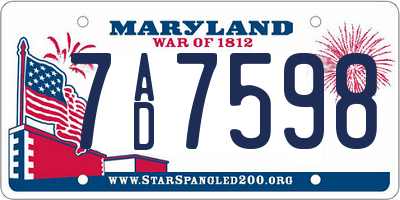 MD license plate 7AD7598
