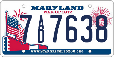 MD license plate 7AD7638