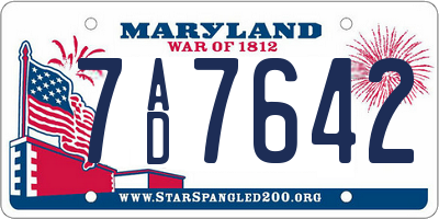 MD license plate 7AD7642