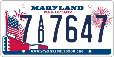 MD license plate 7AD7647