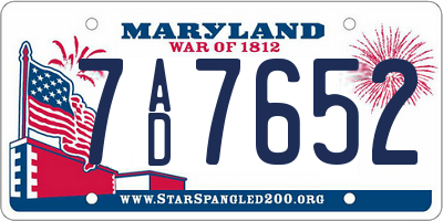 MD license plate 7AD7652