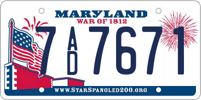 MD license plate 7AD7671