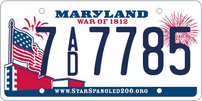 MD license plate 7AD7785