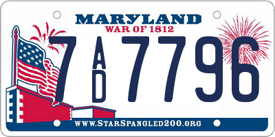 MD license plate 7AD7796