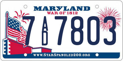 MD license plate 7AD7803