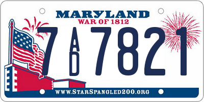 MD license plate 7AD7821