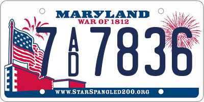 MD license plate 7AD7836