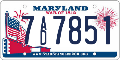 MD license plate 7AD7851