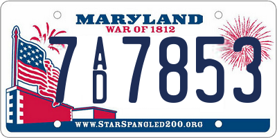 MD license plate 7AD7853