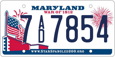MD license plate 7AD7854