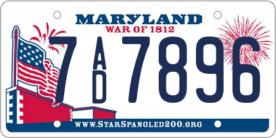 MD license plate 7AD7896