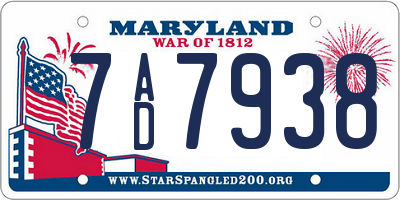 MD license plate 7AD7938