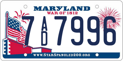 MD license plate 7AD7996