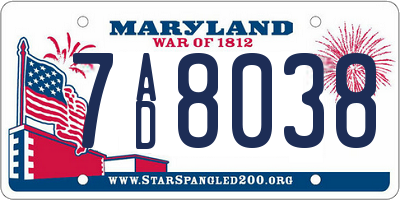 MD license plate 7AD8038