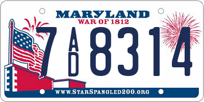 MD license plate 7AD8314