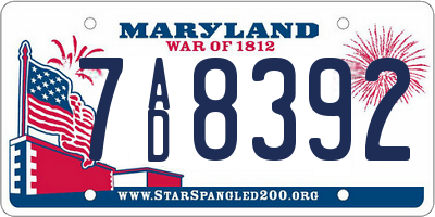 MD license plate 7AD8392