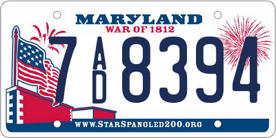 MD license plate 7AD8394