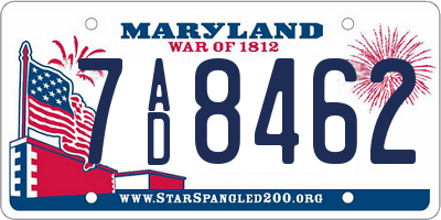 MD license plate 7AD8462