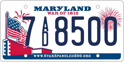 MD license plate 7AD8500