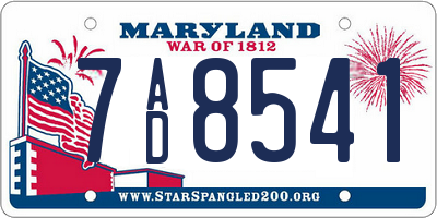 MD license plate 7AD8541