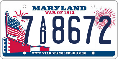 MD license plate 7AD8672