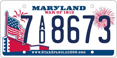 MD license plate 7AD8673