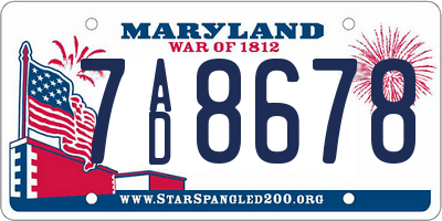 MD license plate 7AD8678